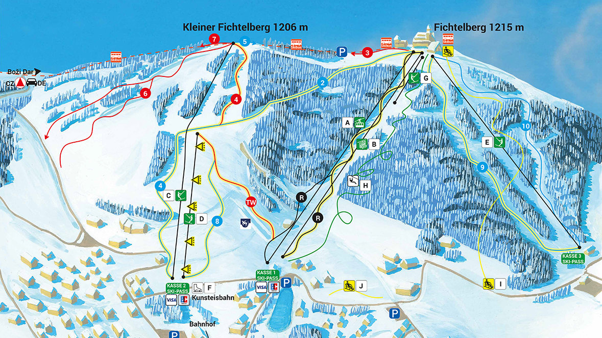 zu sehen ist das Skigebiet Fichtelberg